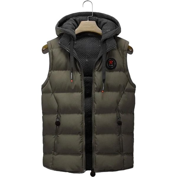 Chaleco De Hombre Invierno Chaleco De PlumóN Chaleco Casual Chaqueta Sin Mangas Casual CáLido Chaleco De Hombre Abrigo Sombrero Desmontable Nuevo Estilo L Black-image