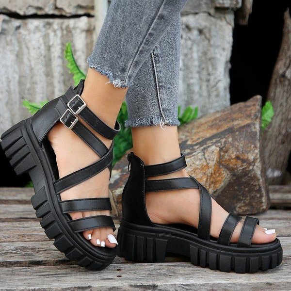 Modne Rzymskie SandałY Damskie Letnie Buty Casualowe AżUrowe Gruba Podeszwa BiałE Czarne Buty Damskie KrzyżOwe Paski Gladiatorki SandałY Damskie 43 Gray-image