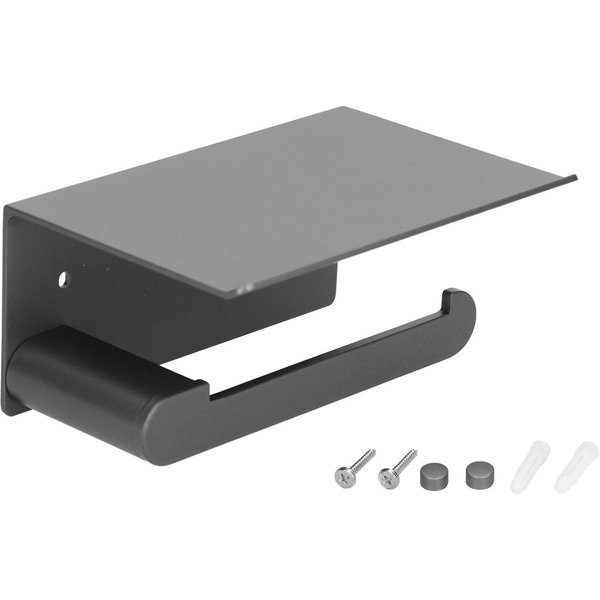 Portarrollos De Papel HigiéNico Acero Inoxidable Montado En La Pared Soporte Para Rollo De Papel HigiéNico Con Estante Negro Mate Gray-image