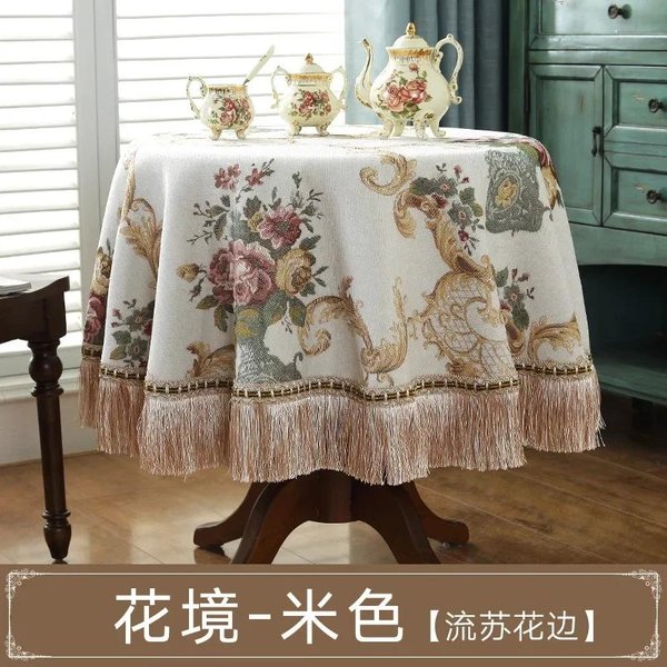 Mantel Redondo Jacquard Europeo Moda Vintage Cubierta Para Mesa De Café Mantel Cuadrado Retro Con Borlas DecoracióN Del Hogar Toalla 90X140Cm-image