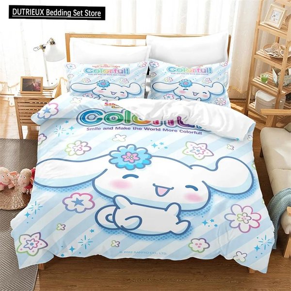 Kolekcja Poszewek Na KołDrę KreskóWka Cinnamoroll Kawaii Poszewka Na KołDrę Kolekcja Poszewek Na Poduszki Dzieci Dziewczynki Komfortowa Kolekcja PośCieli Rozmiar Pojedynczy PodwóJny King Size AU Single(140X210Cm)-image