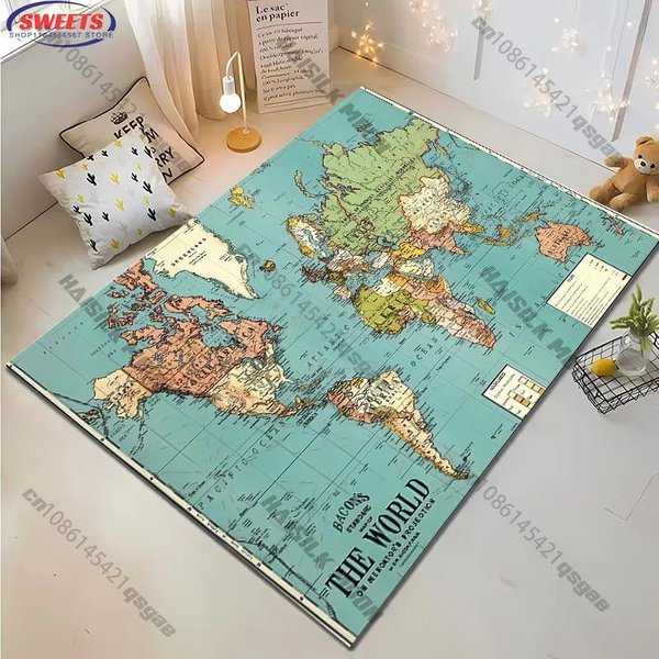 Vintage Mapa ŚWiata Kompas Oceaniczny Dywan DużY Dywan Do Salonu Sypialni Biura Pokoju Gier Dekoracyjna Mata MiłY Prezent 90X130Cm (35X51In)-image