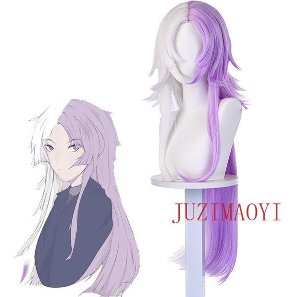 Anime Bungou Stray Dogs Cosplay 100 Cm DłUgi Sigma Cosplay Peruka Fioletowo-BiałA Peruki Sigma Odporne Na CiepłO Syntetyczne WłOsy + Czepek Pod Perukę-image