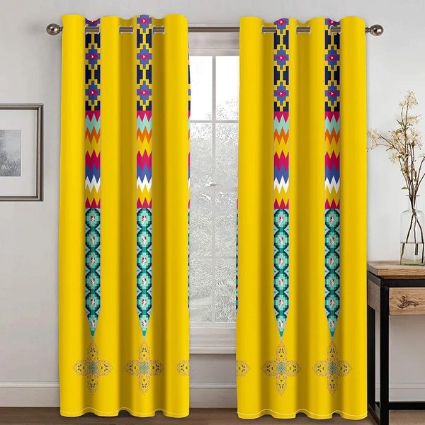 Cortinas Tradicionales EtíOpes Y Eritreas Para Juego De Sala De Estar DiseñO Tilet Tejido De PoliéSter De Alta Calidad Cortinas 100W160H(Cm)40X63In&Grommet Top-image