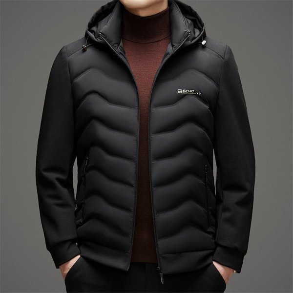 Chaqueta De Plumas Para Hombre OtoñO Nueva Capucha Desmontable PlumóN De Pato Business Casual Color SóLido VersáTil Casual Chaqueta De Plumas Para Hombre 4XL Black-image