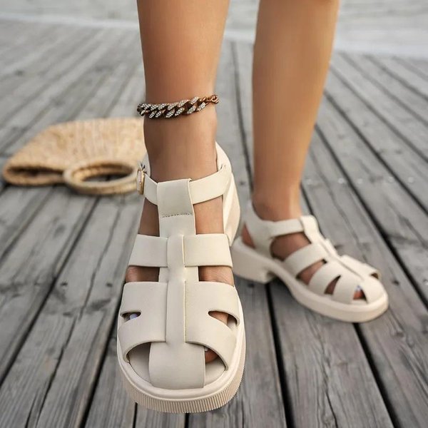 Zapatos Nuevos Para Mujer Puntera Cerrada Sandalias De Mujer Moda Correa Con Hebilla Sandalias Casuales Mujer Verano Talla Grande Sandalias Con TacóN 42 Brown-image