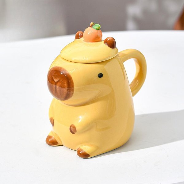 Taza De Agua De Capibara Taza Linda De Capibara NiñA NiñOs Dibujos Animados Taza Linda Creativa Divertida Taza De CeráMica 450Ml Yellow-image