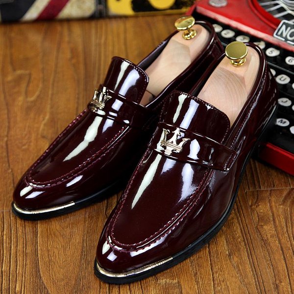 Modne BłYszcząCe Buty Wizytowe MęSkie BłYszcząCe Codzienne Lakierowane SkóRzane Mokasyny MęSkie Modne Wsuwane Czerwone MęSkie Buty Towarzyskie Mokasyny MęSkie 40 Beige-image