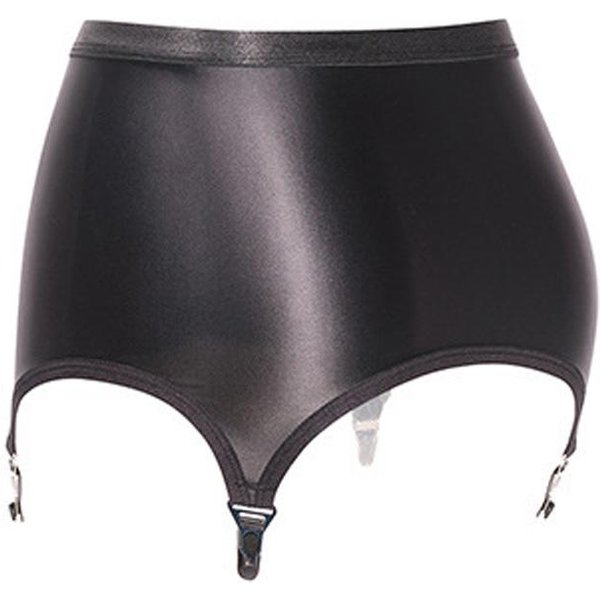 Damski Vintage Czarny Pas Do PońCzoch Seksowna Elastyczna Bielizna BłYszcząCy Olejem Pas Do PońCzoch Klub Nocny Metalowe Klipsy Mini SpóDniczka One Size-image