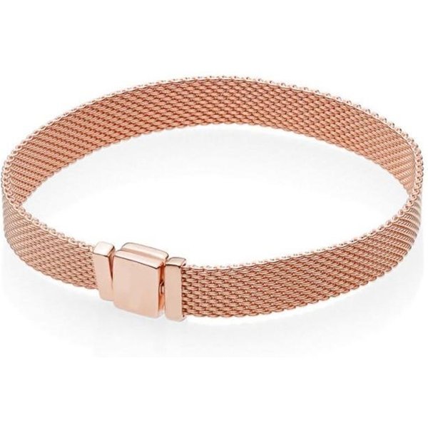 Pulsera Original De Malla Tejida Oro Rosa Reflexions Cadena MúLtiple Ajuste Brazalete Plata De Ley 925 Abalorio Diy JoyeríA 16Cm Beige-image