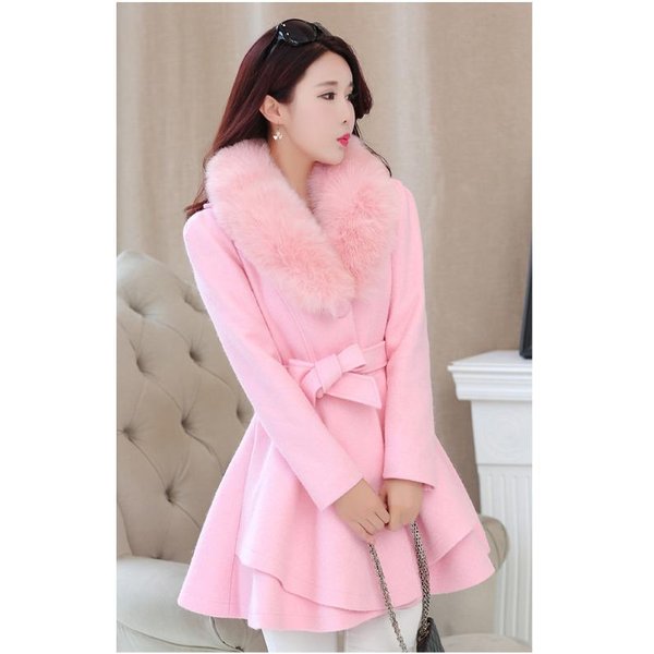 Jesienno-Zimowy WełNiany PłAszcz Damski Ze Swetrowym KołNierzem, PłAszcz W Wersji KoreańSkiej, ModelująCy Sylwetkę 3XL Pink-image