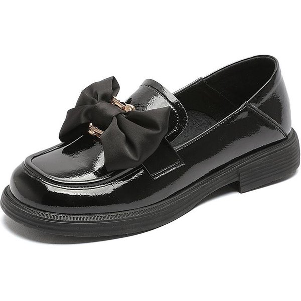 Mocasines De Piel De Vaca Para Mujer, Primavera, Nuevos, Charol, Lazo Dulce, Planos, Zapatos PequeñOs De Cuero, Zapatos Individuales 39 Black-image