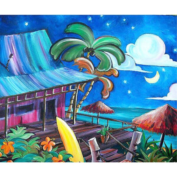 Pintura De Diamantes 5D DIY Casa En La Playa Punto De Cruz Bordado De Diamantes Mosaico De Diamantes 20X30CM-image