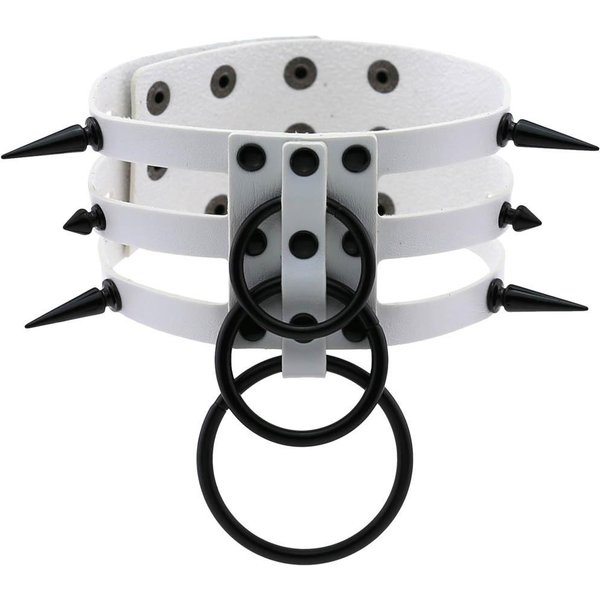 Moda Mujer Hombre Remache Negro Cuero Bondage Gargantilla Punk CíRculo Pin GóTico Collar Harajuku Collares Emo Bruja JoyeríA Gray-image