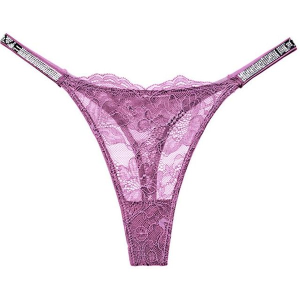 Seksowne Stringi Damskie Stringi Z Litrami Cyrkonii Stringi Niskie Koronkowe Elastyczne Stringi Bikini Bielizna S Pink-image
