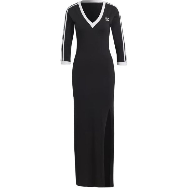 Vestido Maxi Adidas Originals Adicolor Classics 3 Rayas Con Cuello En V Colorblock Y Mangas Medias Vestido De Mujer Negro IK0439 M-image