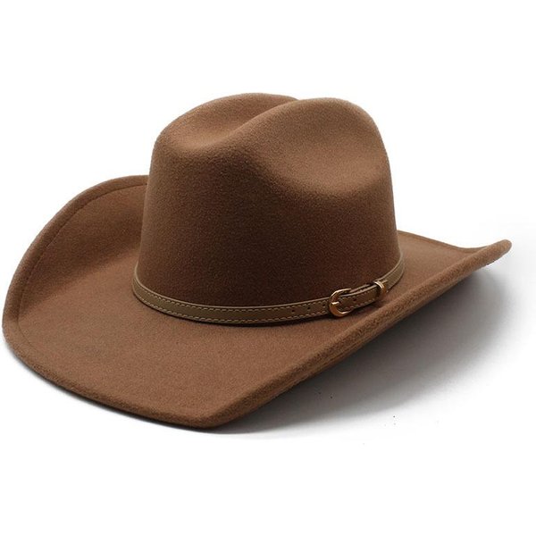 Sombrero De Vaquero Occidental Retro CinturóN Sombrero De Copa De Lana Sombrero De Montar Sombrero De Estilo éTnico Sombrero De Fieltro 02 M(56-58Cm)-image