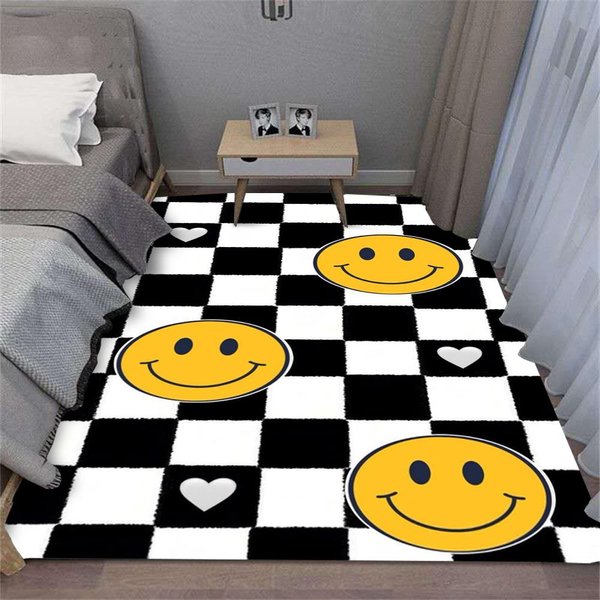 Dywanik Z UśMiechnięTą Buzią AntypośLizgowa Zmywalna Mata Do Salonu Sypialni Kuchni Pod Sofę Stół Balkon Dekoracja Domu INS 50X80CM White-image