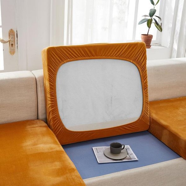 Funda Gruesa EláStica Para CojíN De Sofá Protector De Muebles Funda EláStica Para Asiento De Sofá Color SóLido 9 Colores Funda De Sofá De Sala De Estar De Alta Calidad 1Pc Pillow Naranja-image