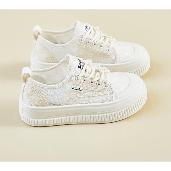 Zapatos Blancos De Verano Nuevos Para Estudiantes, Suela Gruesa Aumentada, Malla Transpirable Casual, Foto Callejera 40 White-image