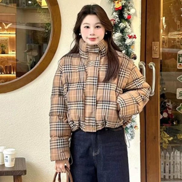 En Invierno, El Nuevo Abrigo Corto De Cuadros VersióN Coreana, Chaqueta Corta Acolchada De AlgodóN Gruesa Para Mujer. L Gray-image