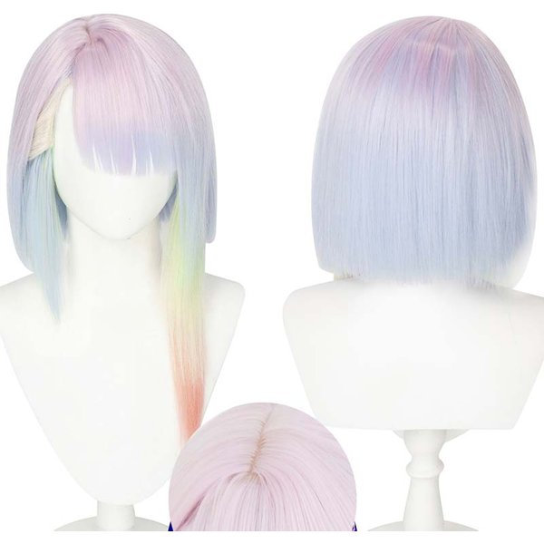 45Cm Peruka Cosplay Lucy Anime Cyberpunk Edgerunners Cosplay Lucyna Kushinada Wielokolorowy Gradient Odporna Na CiepłO Peruka WłOsy + Czepek-image