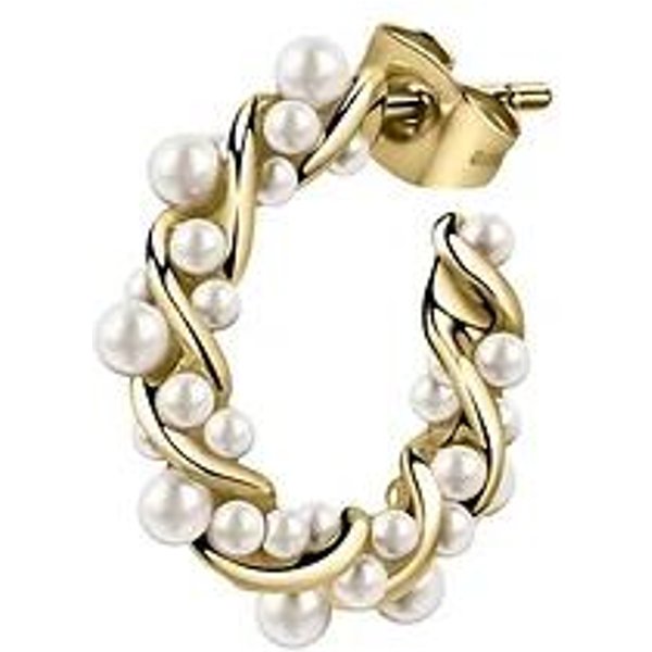 Pendientes Individuales De Acero Tono Oro De La Petite Story Con Perlas SintéTicas LPS02AQM23 Para Mujer White-image