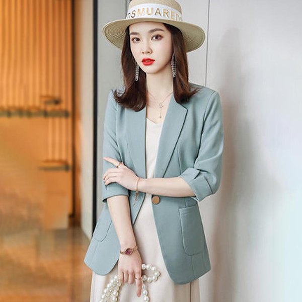 Nuevo Estilo Blazer PequeñO Mujer Top Fino Traje Blazer De Manga Corta Verano 2XL Blanco-image
