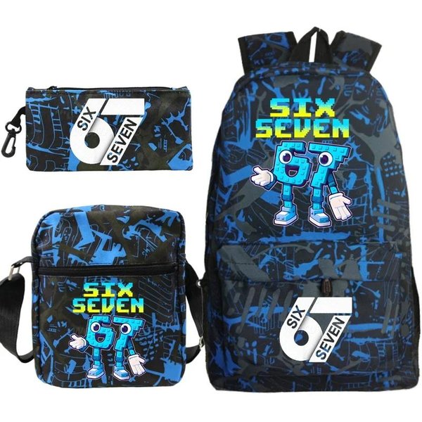 Set De 3 Piezas 67 Seis Siete Mochila Estampada Estuche Bolsos De Hombro Moda Gran Capacidad Mochila Escolar Para Adolescente NiñO NiñA Bolso De Moda-image