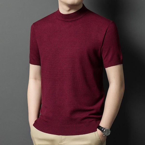 SuéTer De Lana De Nuevo Estilo De Primavera Para Hombre De Mediana Edad, Fino, De Cuello Redondo, Casual, De Manga Corta, Ropa De Hombre 4XL-image