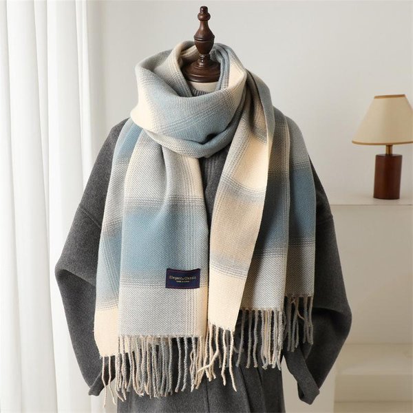 Luksusowy CiepłY Szalik Kaszmirowy Dla Kobiet Zimowy MęSki Szal Owijka Pashmina W Kratę Damska Bufanda Echarpe Foulard Szale 53X200 Cm-image