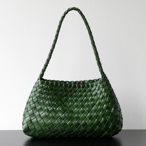 Bolso Tejido Hecho A Mano De Lujo Ligero Xiaomin Cuero De Vaca Capa Superior Estilo Retro Cuero Curtido Vegetal Cuero Genuino Bolso De Mano Para El Brazo 32X11X19Cm-image