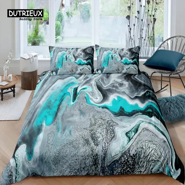 Dom Luksusowy 3D Turkusowy Marmur Kolekcja PośCieli ZłOta Poszewka Na KołDrę Poszewka Na Poduszkę Rozmiar Queen I King Rozmiar EU KołDra PośCiel 70X133Cm 2Pcs-image