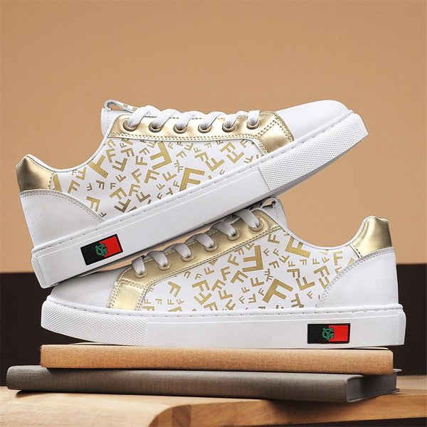 Nowe Buty MęSkie SkóRzane Buty Typu Board MałE BiałE Buty Modne Buty PasująCe Do Wszystkiego PasująCe Do Wszystkiego Sportowe Buty Casualowe 40 White-image