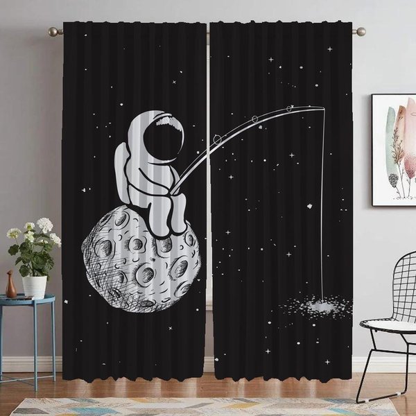 ZasłOny Kuchenne Z Nadrukiem Astronauty 2 Sztuki ZasłOny Przeciw Komarom Do Salonu ZasłOna Dekoracja Na Halloween Rolety ZaciemniająCe W60Xh90Cmx2Pcs-Cl-image