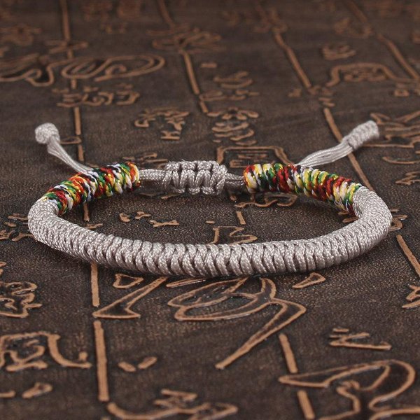 TybetańSka Buddyjska Bransoletka SzczęśCia Unisex Pleciona Czerwona Nić Lina Regulowana WęZeł King Kong Bransoletki Dla Kobiet MężCzyzn Bangles BiżUteria Gray-image