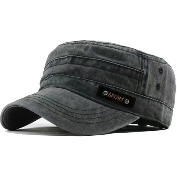 Gorra Militar De AlgodóN Lavable De Ala Plana A Prueba De Sol Para Hombre De Primavera Verano Y OtoñO Negro-image