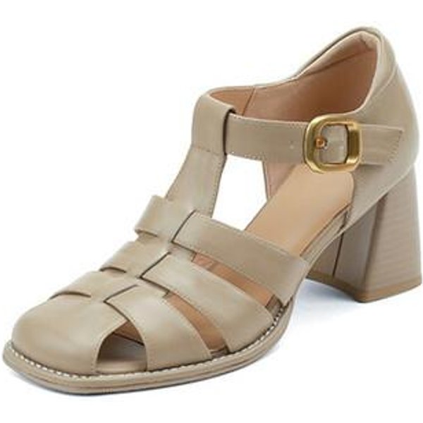 Letnie Buty Damskie Kwadratowy Nosek Zakryty PięTek Buty Gladiator Nowoczesne SandałY SkóRa Licowa Gruby Obcas Wysokie Obcasy SandałY Rzymianki 42 Beige-image