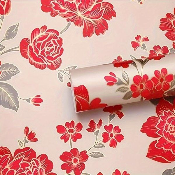 1 Rollo De Papel Tapiz De PeoníA Roja Grande De 17,7 X 393,7 Pulgadas: ¡Despega Y Pega! Adecuado Para Refrigeradores, Fondos De Habitaciones Y DecoracióN De Cocinas. Decora Tu Hogar 45*1000Cm/17.7*393.7In-image