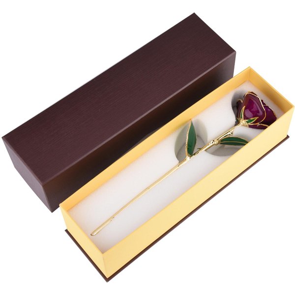 Rosa De Tallo Largo BañAda En Oro De 24K En Caja De Regalo Con Soporte (Rosa Morada Con Soporte)-image