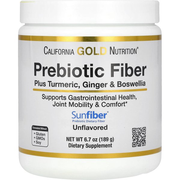 California Gold Nutrition, Fibra PrebióTica Con CúRcuma, Jengibre Y Boswellia, 190 G (189 Gramos)-image