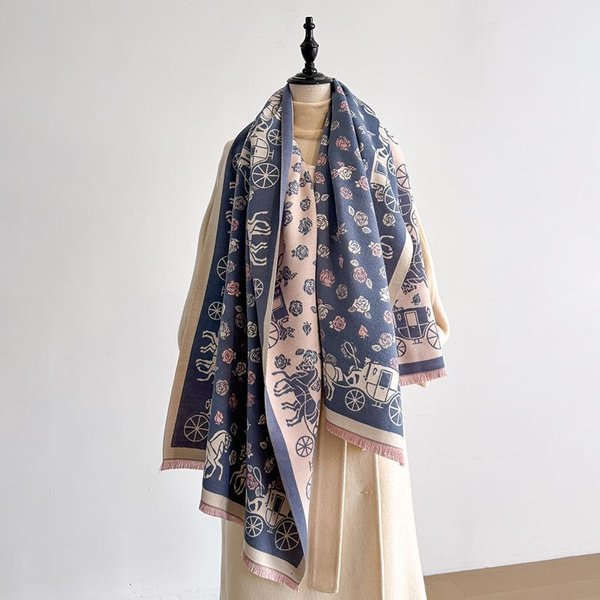 Elegancka Damska Szal Pashmina Zimowy Szalik ŻAkardowy Kwiatowy WóZ Gruby CiepłY Dwustronny Z FręDzlami Odporny Na Zimno Wiatroszczelny Koc Gray-image