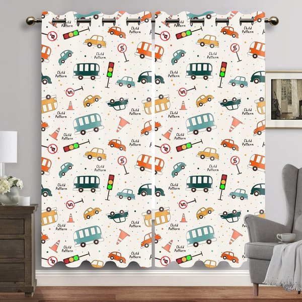Cortina De Ventana De Coche De Dibujos Animados, Cortinas Con Estampado De Dinosaurio, DecoracióN Del Hogar, Cortinas De Animales Para NiñO, Bebé, Dormitorio, DecoracióN De Sala De Estar W60H60(Cm)X2Pcs&Grommet Top-image