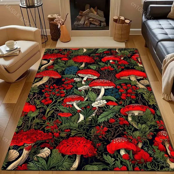 RóżNe Rozmiary Czerwony Nadruk Grzyba Dywan Do Sypialni Salonu PrzyłóżKowy Sofa Mata PodłOgowa Nowoczesny WystróJ Domu Dywan Obszarowy 100*120Cm-image