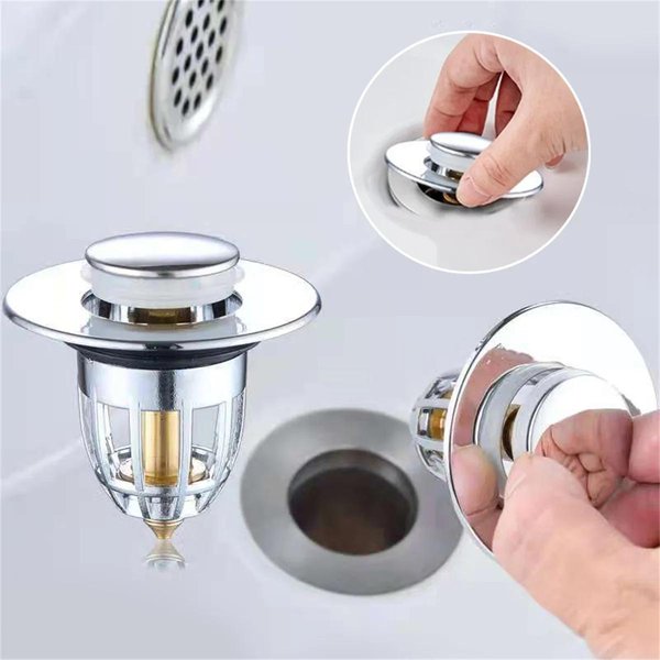 Filtro De TapóN De Drenaje De Rebote Universal Para Lavabo Emergente Cromado Con Colector De Pelo, TapóN De Drenaje Para Lavabo De BañO Tipo Push FáCil 1Pc Plata-image