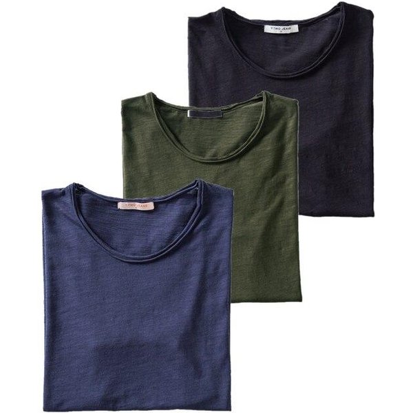 3 Sztuk/Zestaw Lato 100% BawełNa O-Neck T-Shirt MężCzyźNi Soild 10 Kolory MęSkie Koszulki Casual KróTki RęKaw MężCzyzna Podstawowe Topy Tees L Black-image