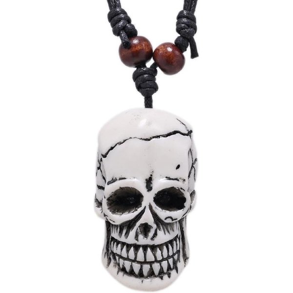 FX020 Naszyjnik Z RzeźBionego KośCi WołOwej Czaszka Wisiorek Punk Choker BiżUteria Retro Styl Plemienny Imitacja KośCi Jaka Amulet Prezent White-image