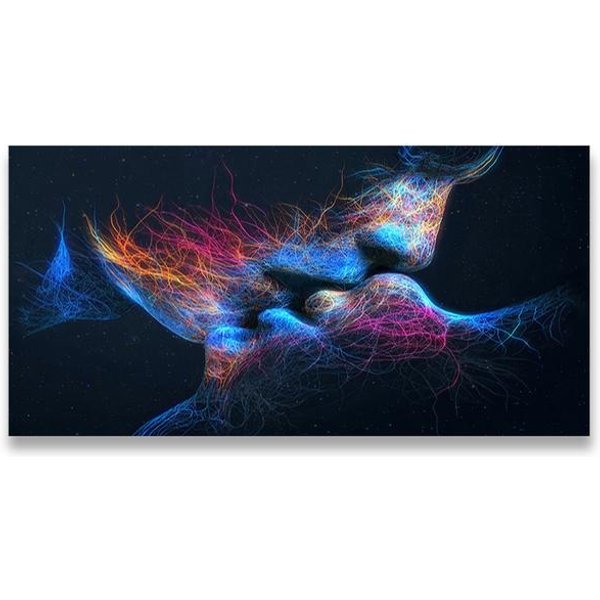 Czarno-BiałE Abstrakcyjne DziełO Sztuki Kreatywnej MiłOść PocałUnek PłóTno Malarstwo Wydruk Plakaty śCienne Obrazy Do Salonu WystróJ Domu 40X80Cm Unframed-image