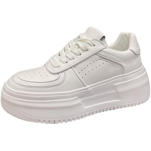 Zapatos Casuales De Cuero Genuino Mujer Zapatillas De Plataforma Entrenadores De Verano Punta Redonda Mujer Zapatos Vulcanizados Zapatillas Blancas Zapatos Gruesos 40 Blanco-image