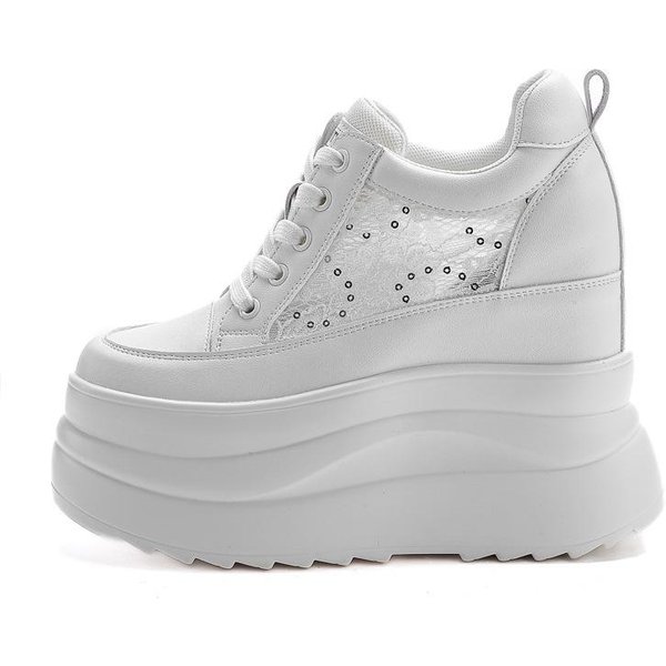 Modne 13CM Prawdziwa SkóRa Platforma Koturny PłAskie Buty Grube Sneakersy Casual Wygodne Wysoka Marka Wiosna Jesień Wulkanizowane Buty 36-image